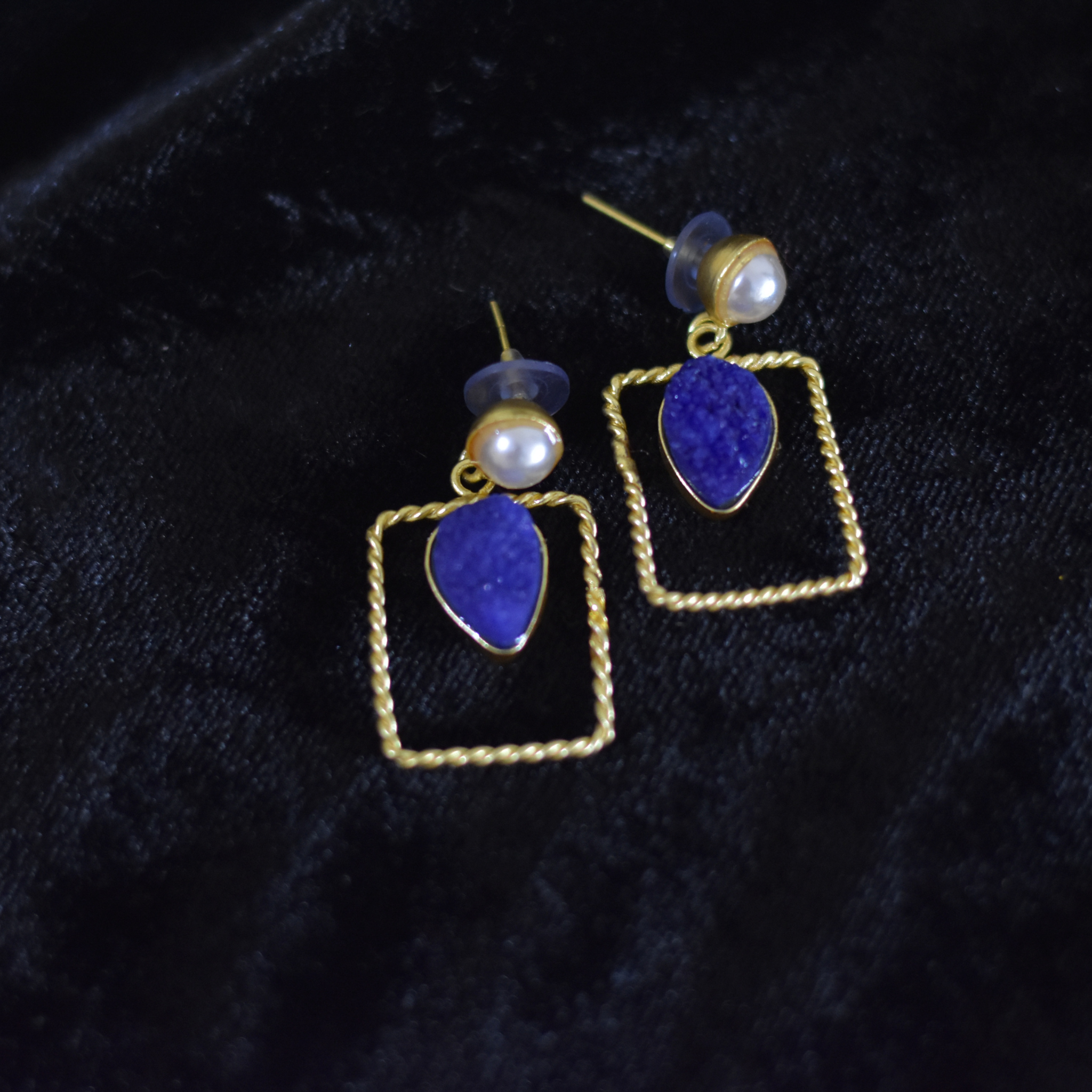 Natural Blue Stone square earrings