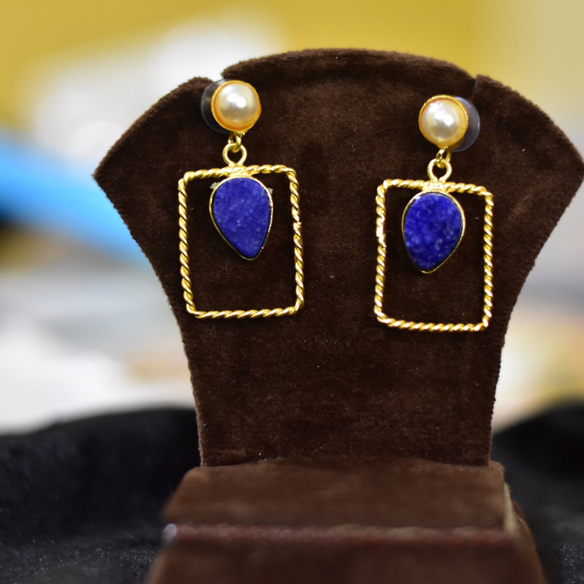 Natural Blue Stone square earrings