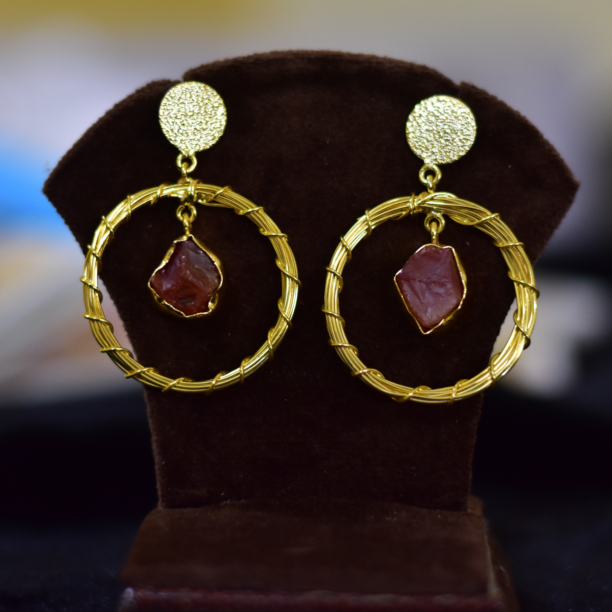 Pink Stone round shaped earrings