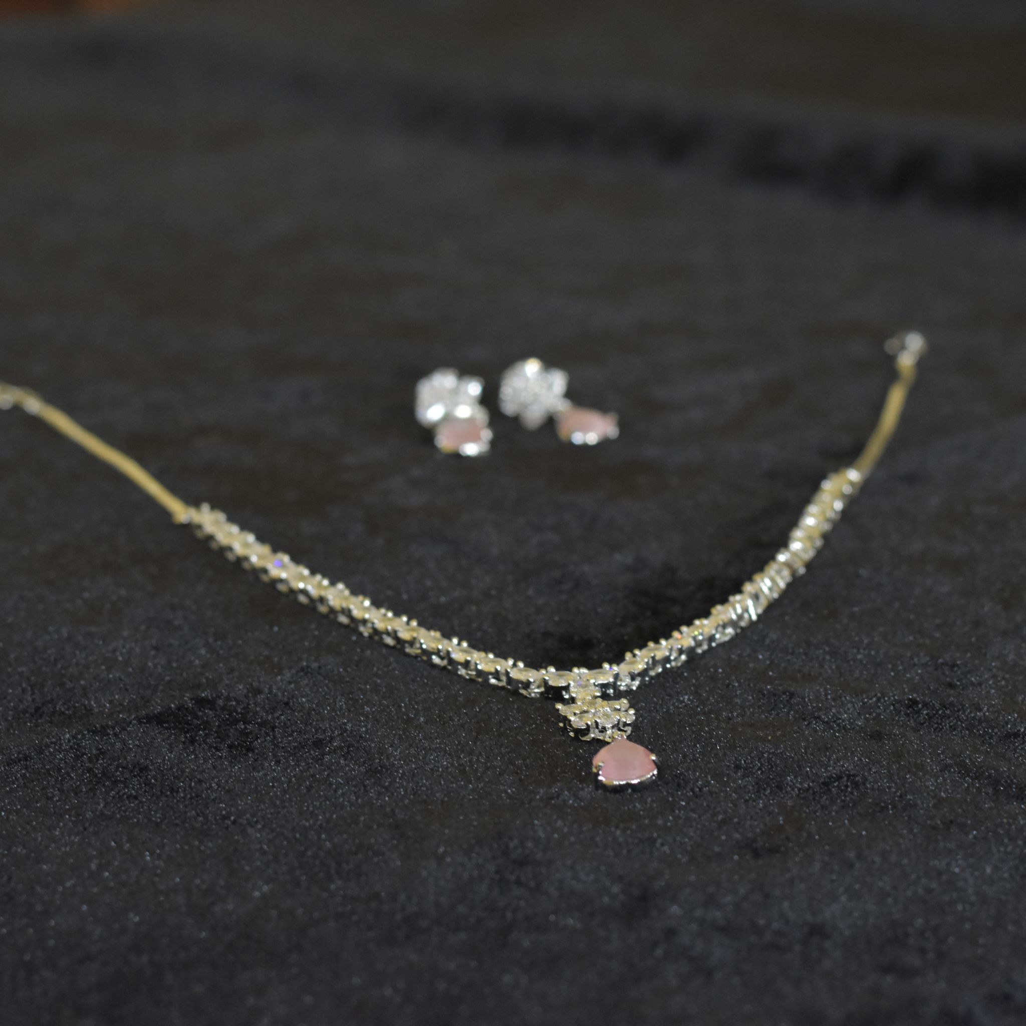 Pink pendant Necklace with American Diamonds