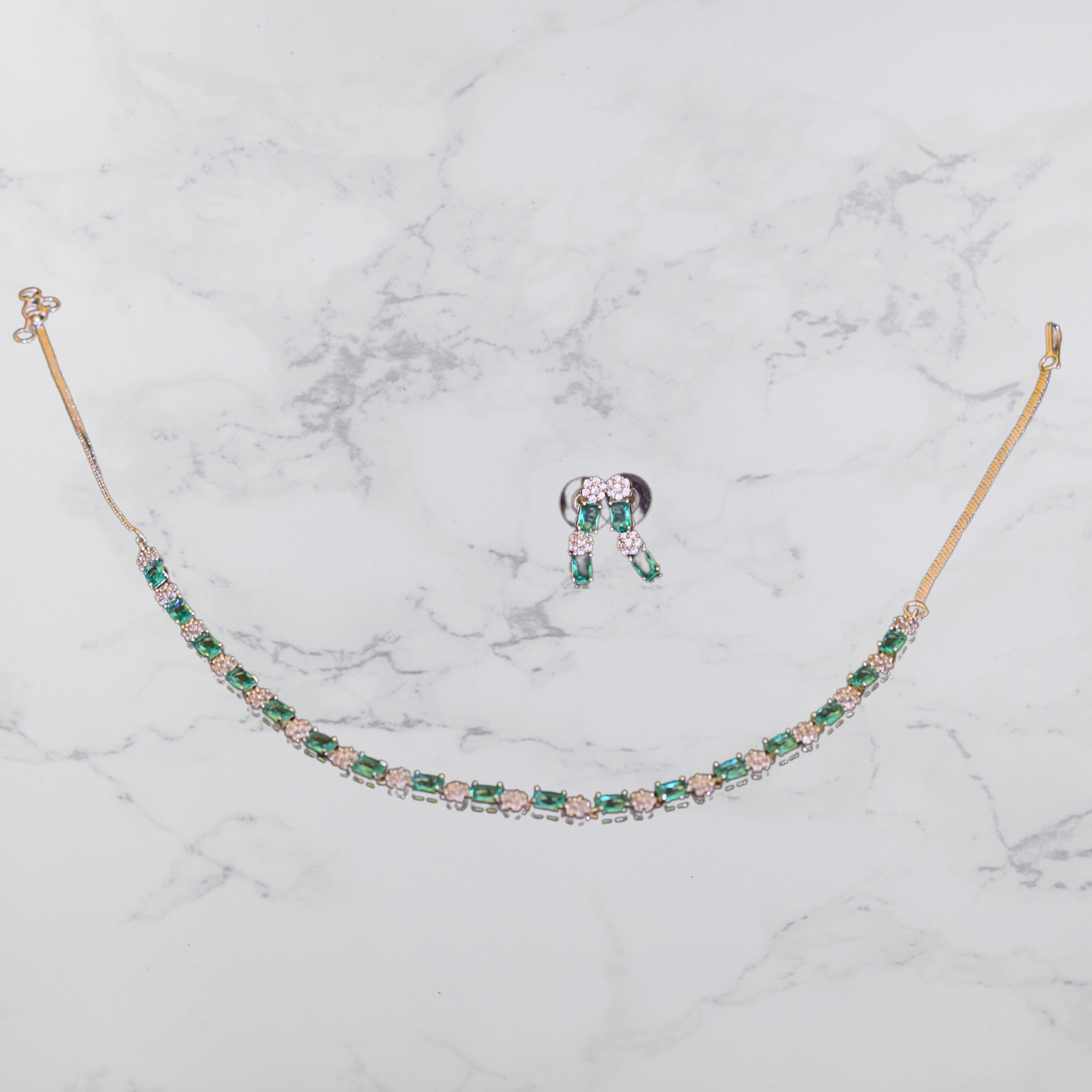 Green american diamond necklace set