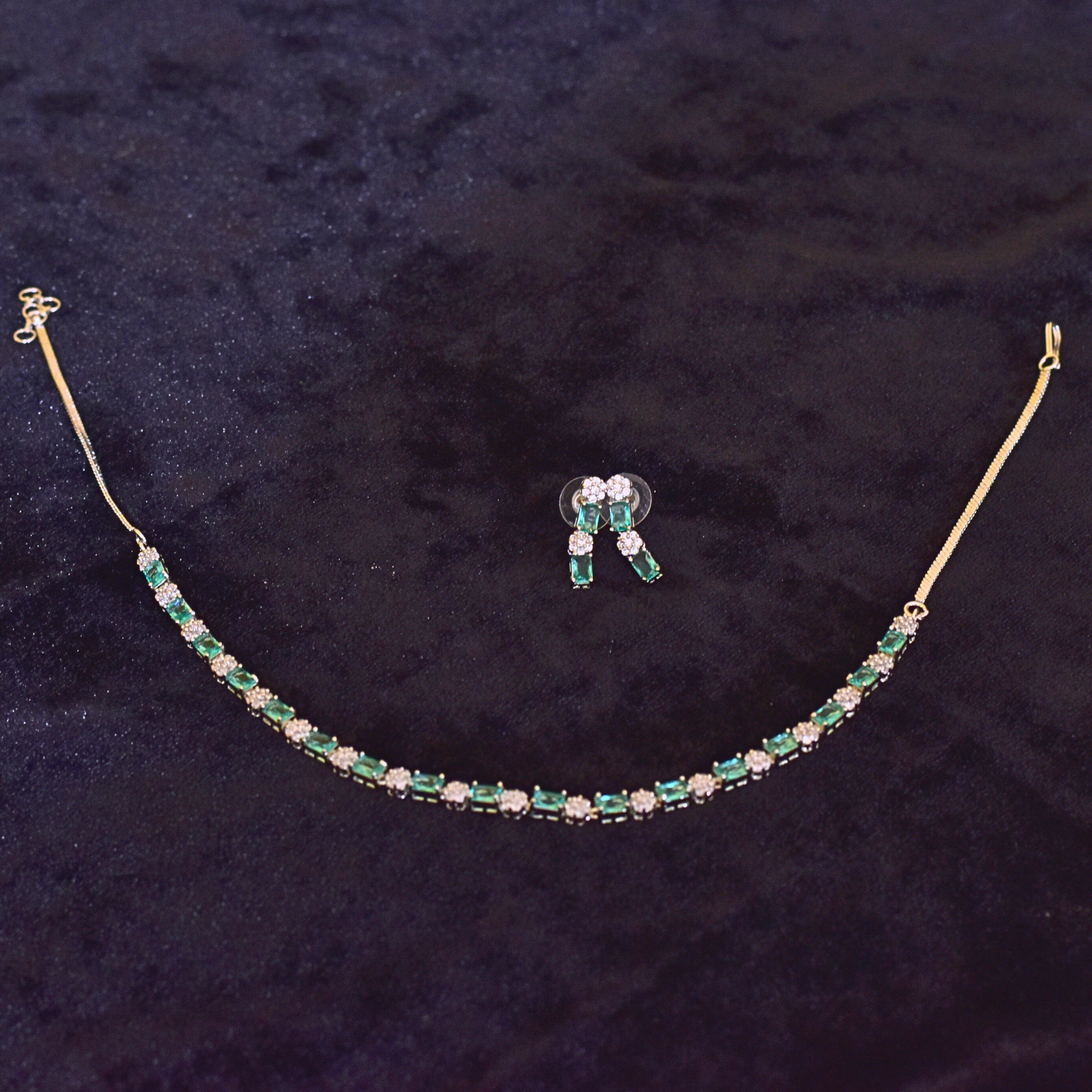 Green american diamond necklace set